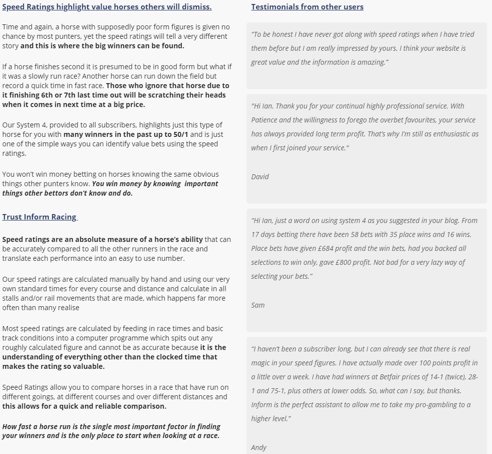 aboutspeedratings Inform Racing