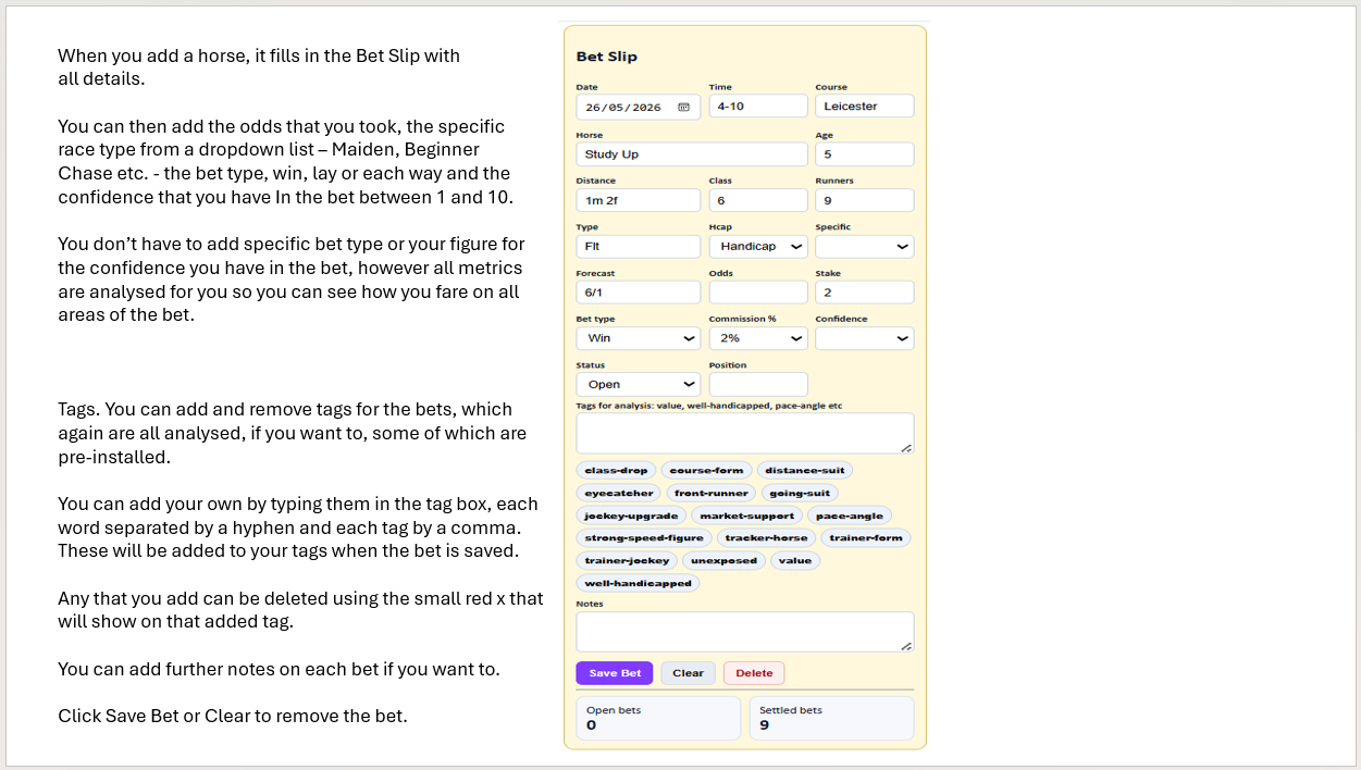 Bet Recorder Explanation Inform Racing